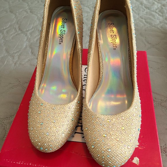 Women's Gold Sequined Heels- worn once - Picture 2 of 6